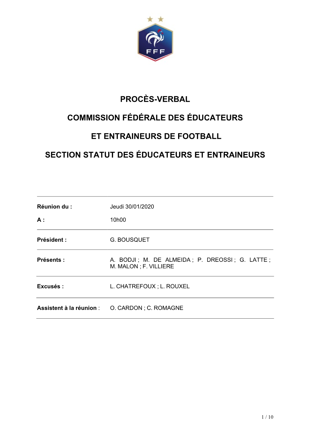 Procès-Verbal Commission Fédérale Des Éducateurs