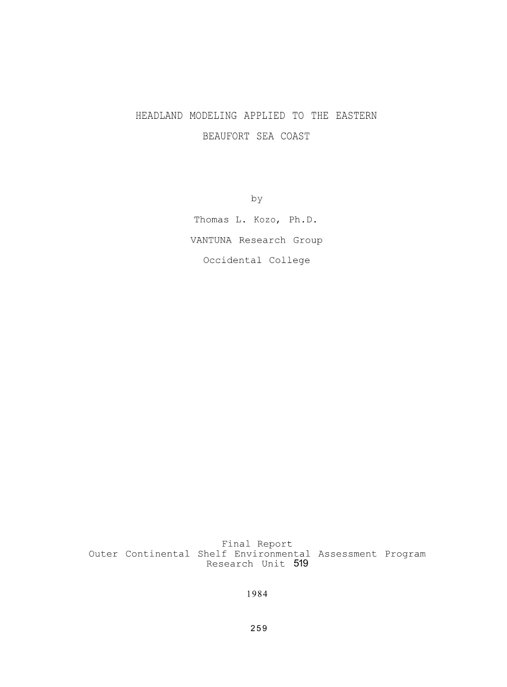 Headland Modeling Applied to the Eastern Beaufort Sea Coast