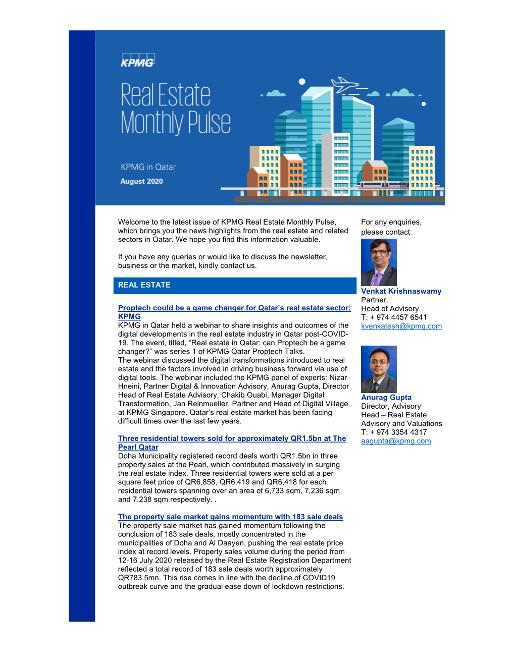 The Latest Issue of KPMG Real Estate Monthly Pulse, Which