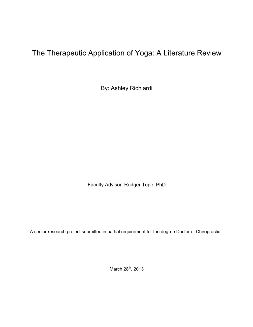 The Therapeutic Application of Yoga: a Literature Review