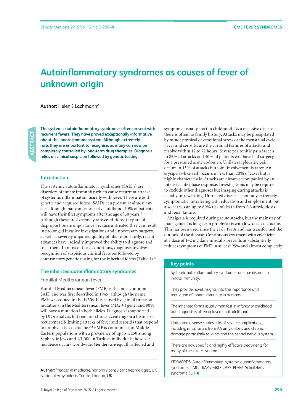 Autoinflammatory Syndromes As Causes of Fever of Unknown Origin