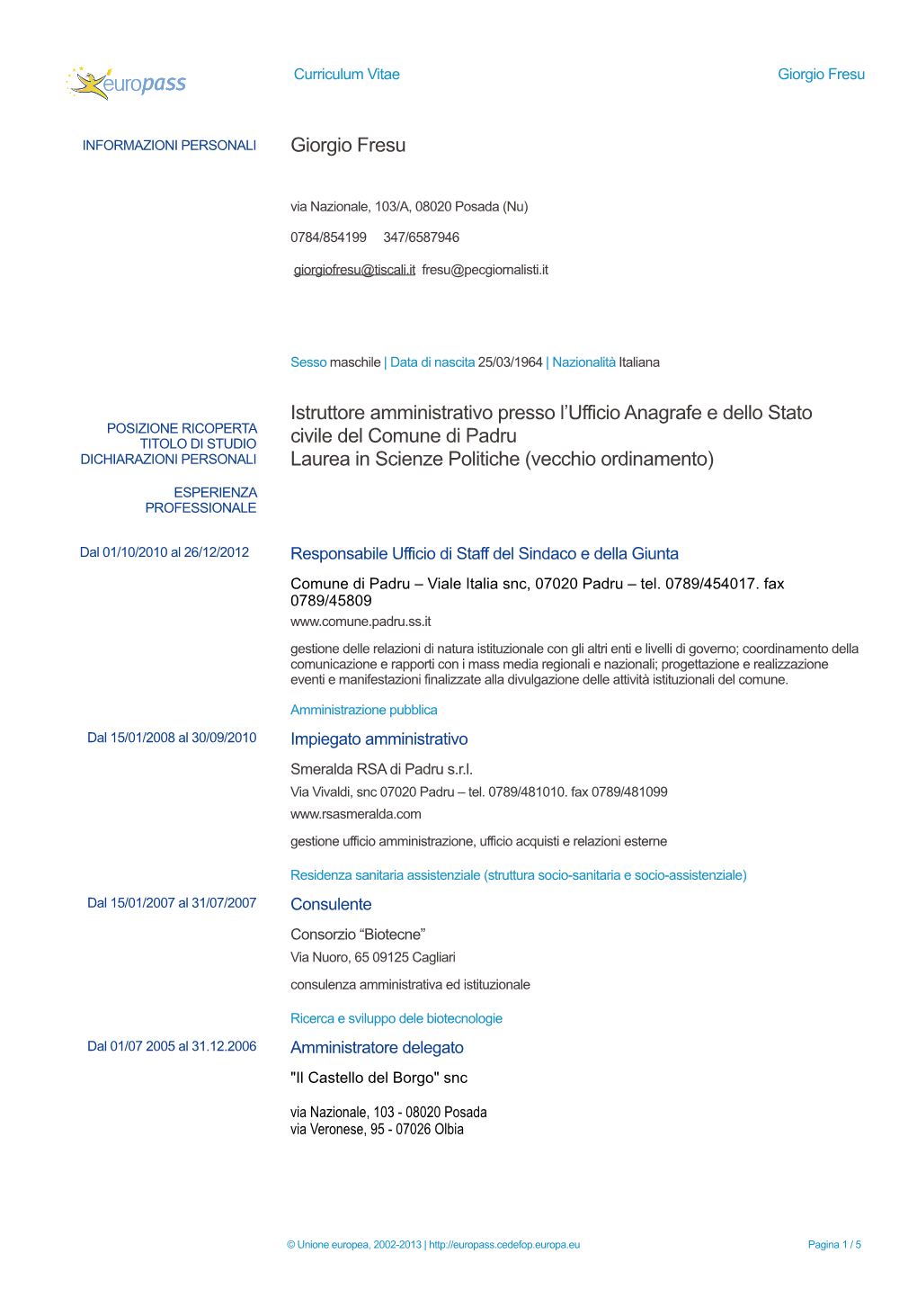 Curriculum Vitae Giorgio Fresu