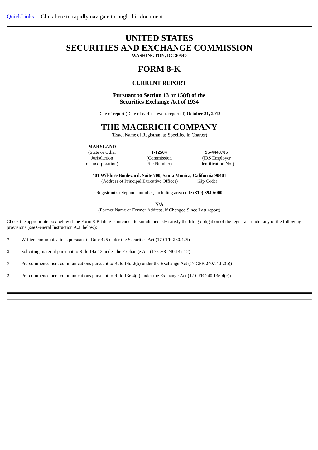 United States Securities and Exchange Commission Washington, Dc 20549 Form 8-K