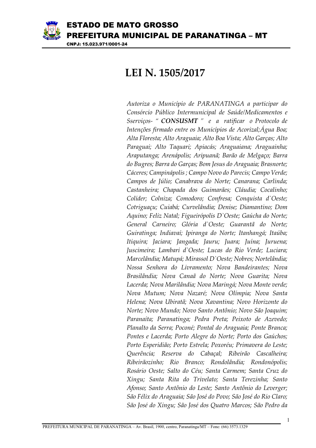 Lei Nº 1505.2017