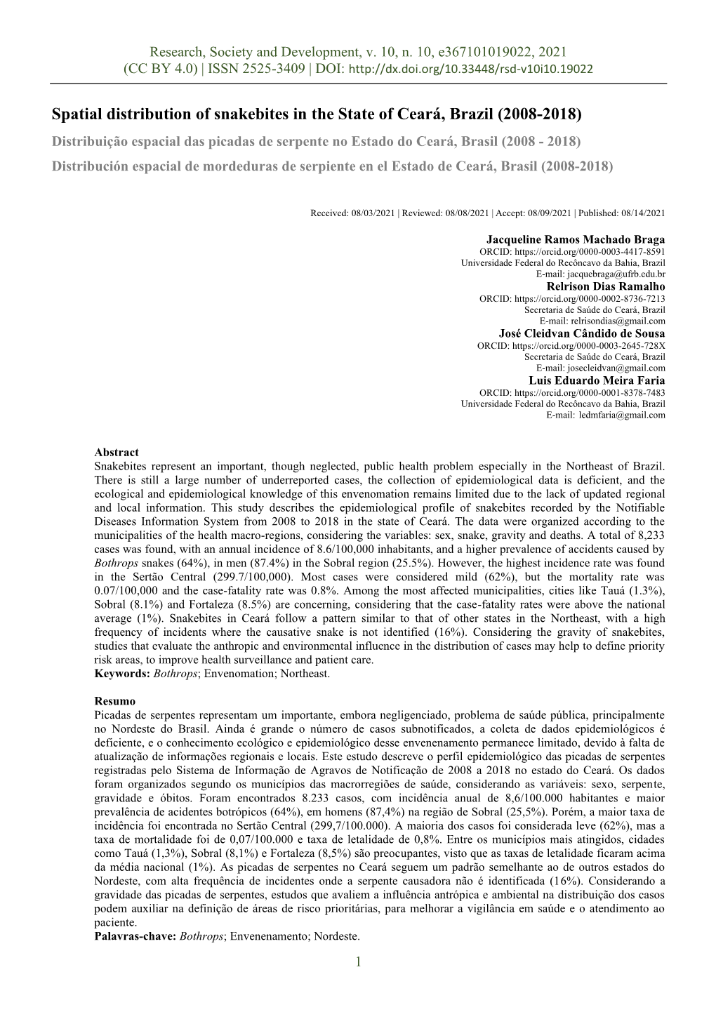 Spatial Distribution of Snakebites in the State of Ceará, Brazil