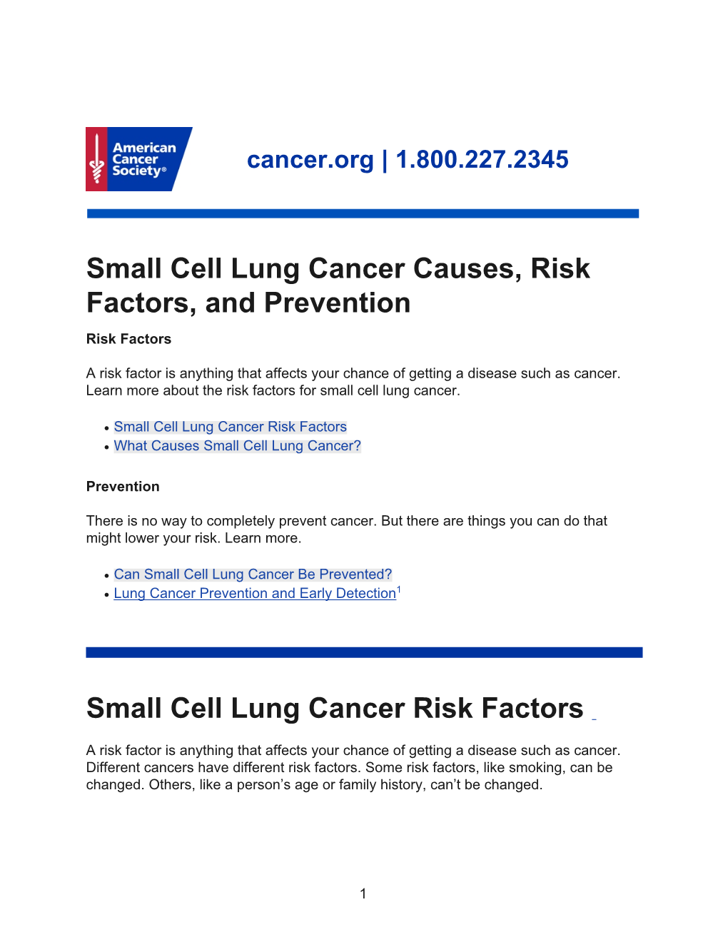 Small Cell Lung Cancer Causes, Risk Factors, and Prevention Risk Factors