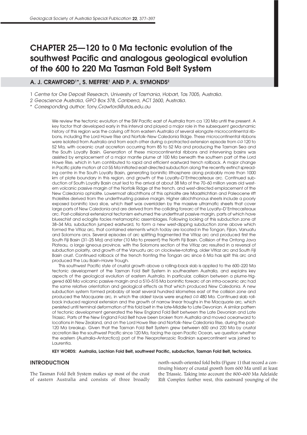 CHAPTER 25—120 to 0 Ma Tectonic Evolution of the Southwest Pacific and Analogous Geological Evolution of the 600 to 220 Ma Tasman Fold Belt System