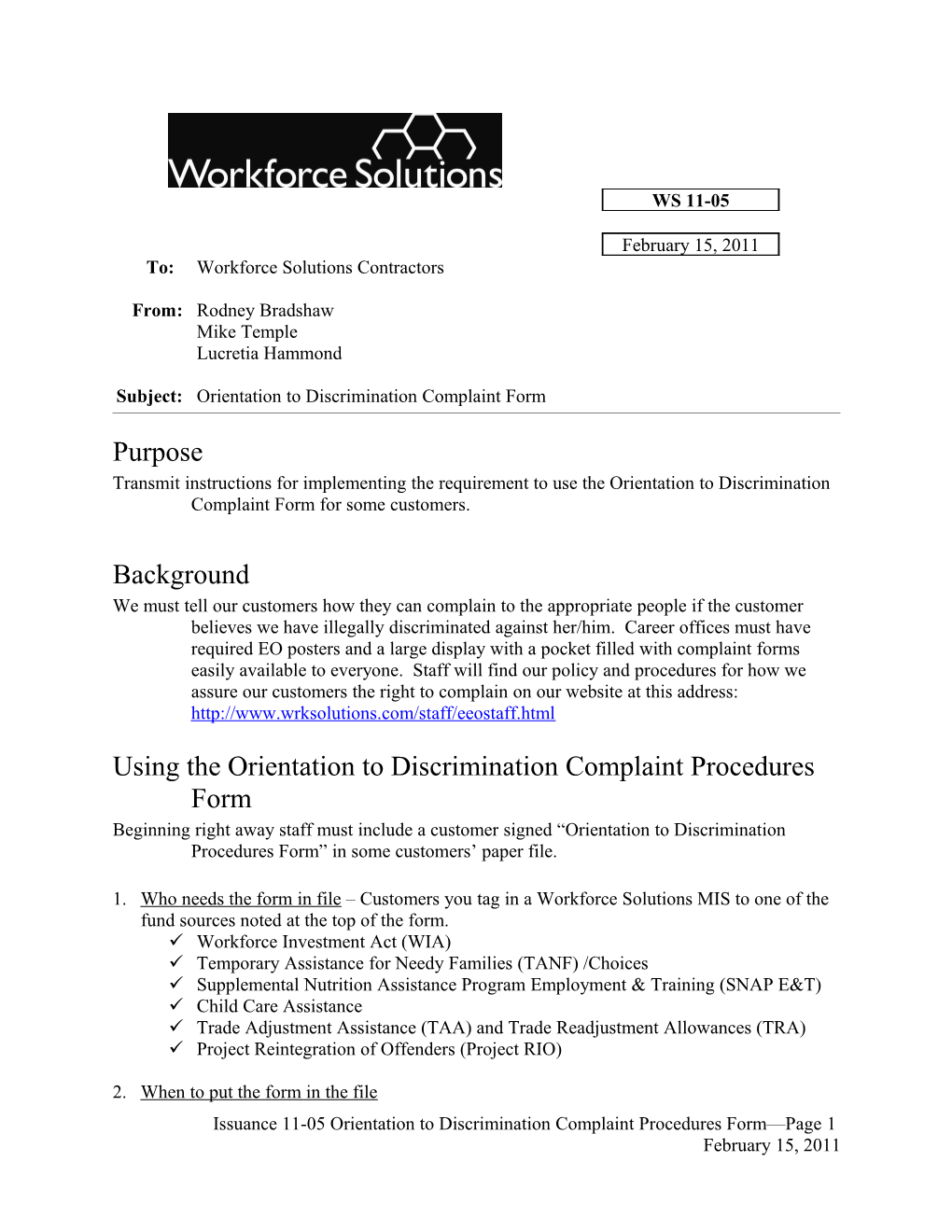 11-05 Orientation to Discrimination Complaint Form