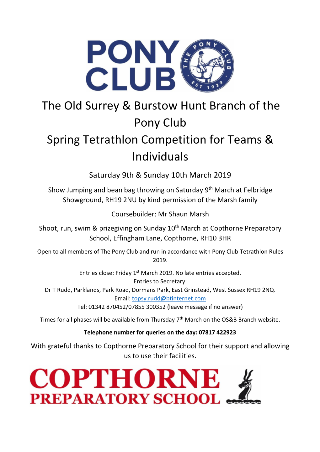 The Old Surrey & Burstow Hunt Branch of the Pony Club Spring