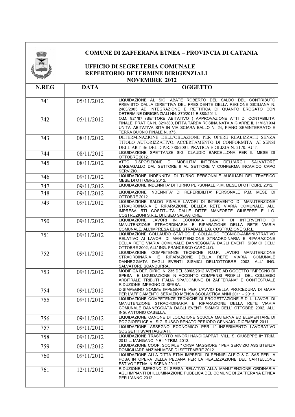 Comune Di Zafferana Etnea – Provincia Di Catania Ufficio