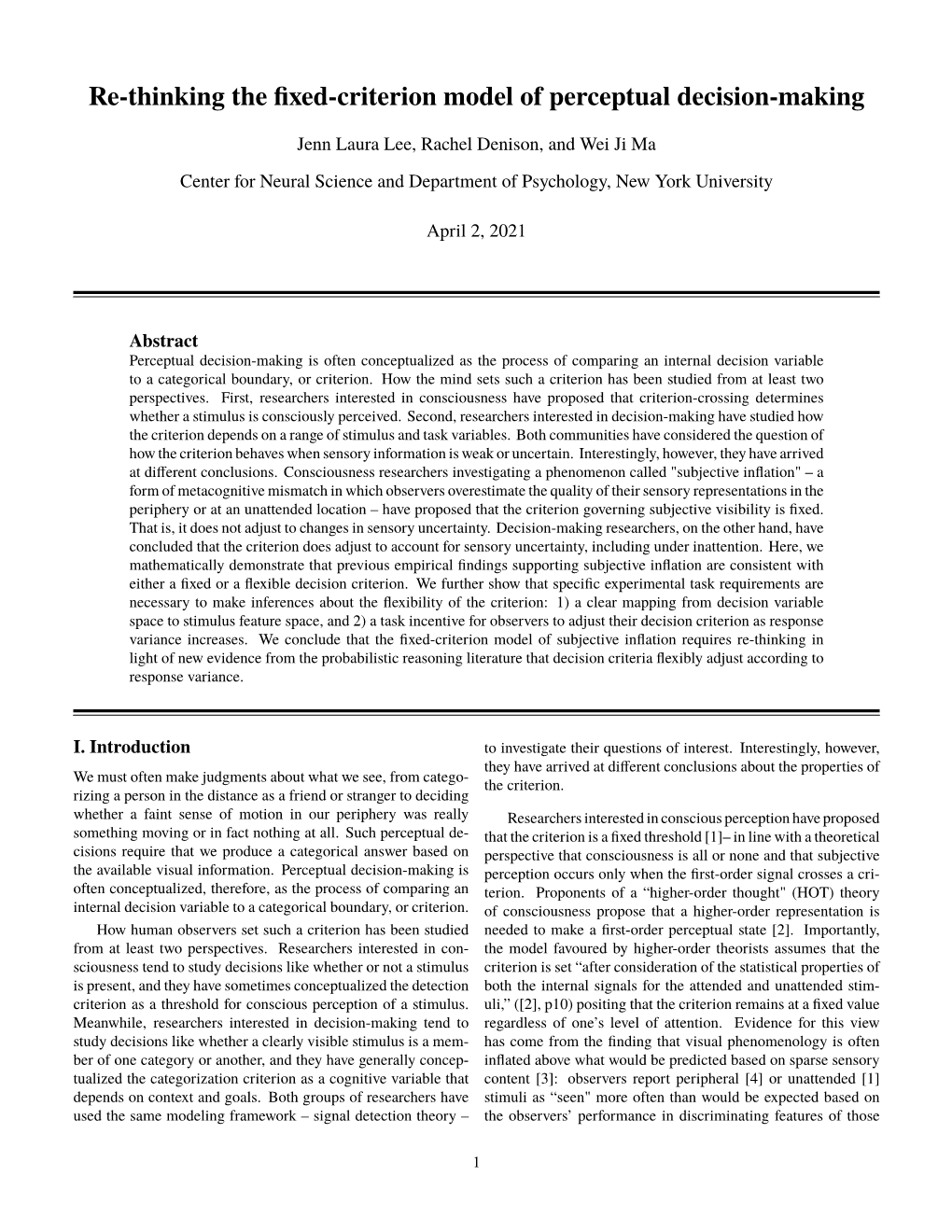 Re-Thinking the Fixed-Criterion Model of Perceptual Decision-Making