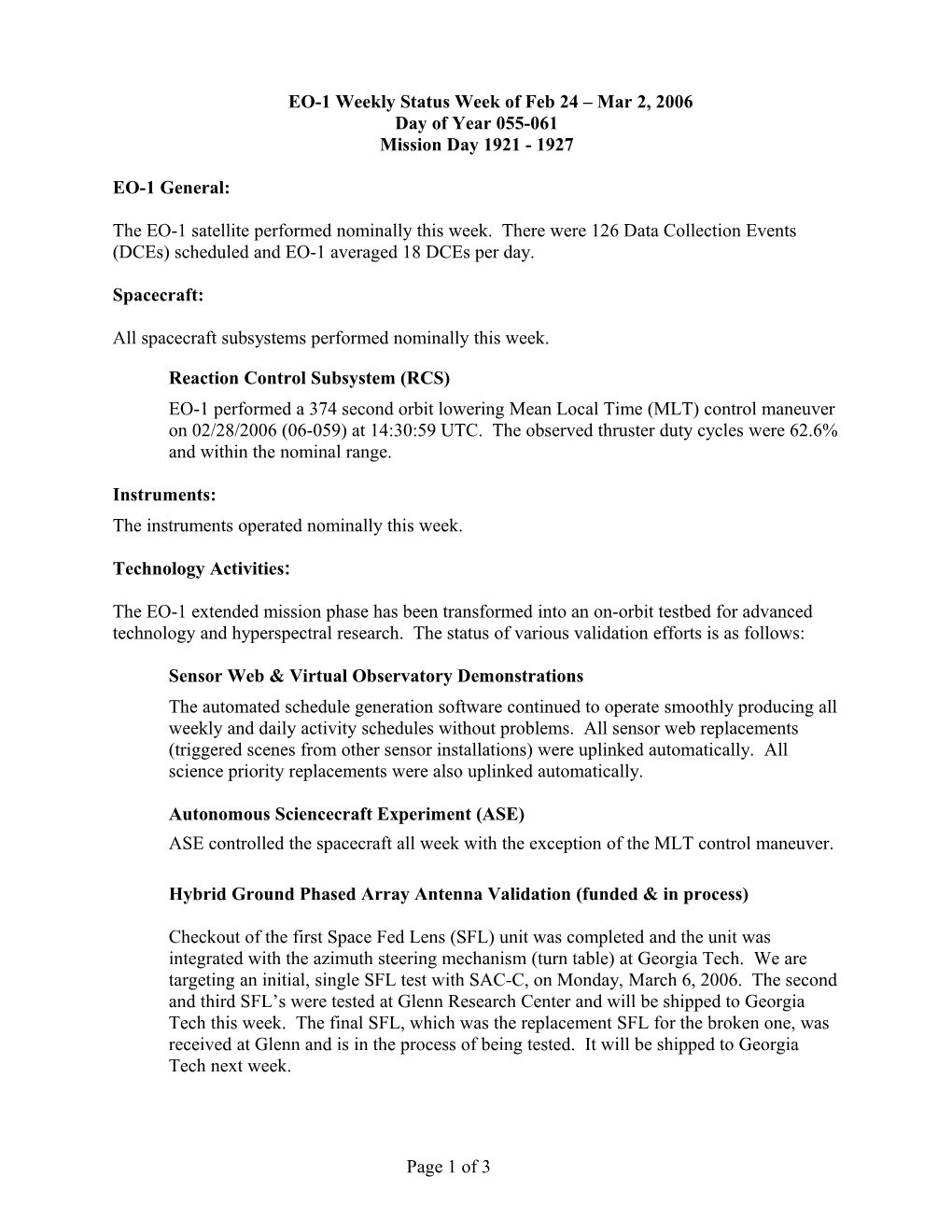 EO-1 Status Week of Jan 20-26, 2001 s21