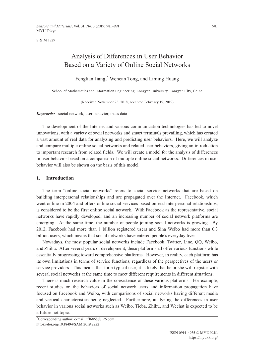 Analysis of Differences in User Behavior Based on a Variety of Online Social Networks