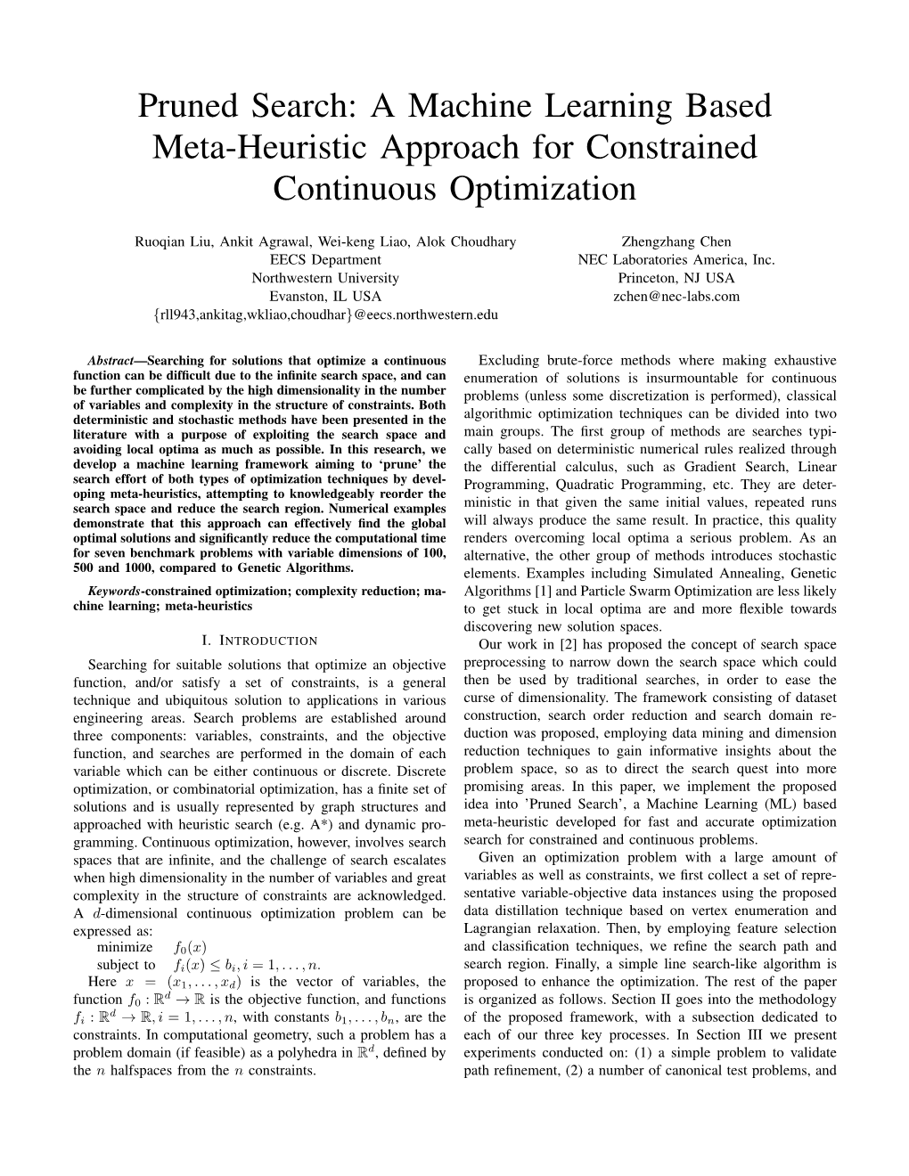 A Machine Learning Based Meta-Heuristic Approach for Constrained Continuous Optimization