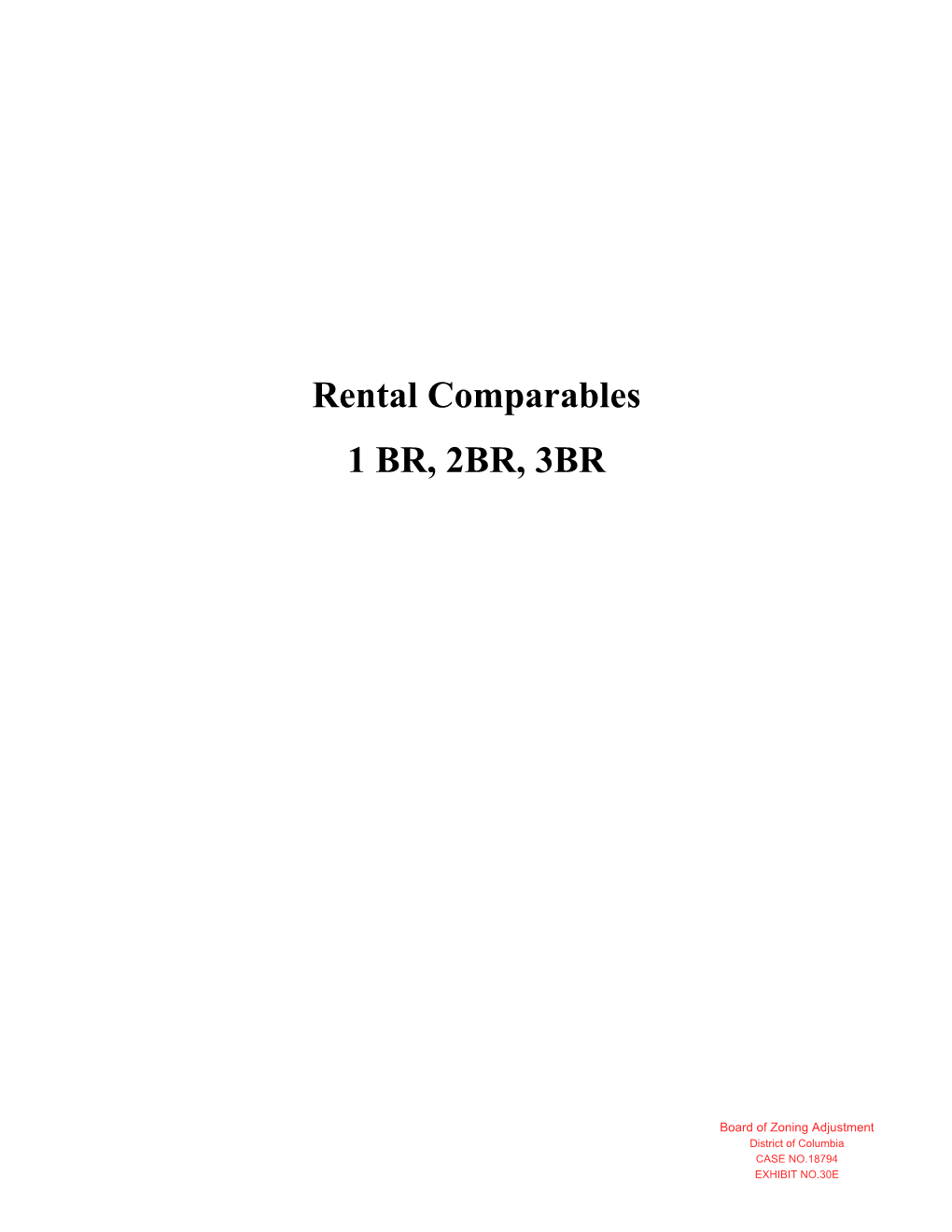Rental Comparables 1 BR, 2BR, 3BR