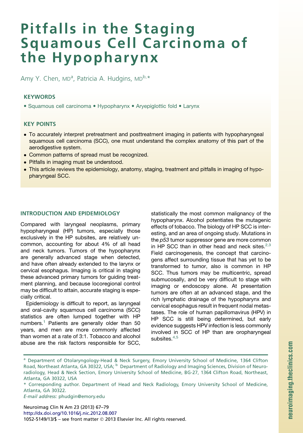 Pitfalls in the Staging Squamous Cell Carcinoma of the Hypopharynx