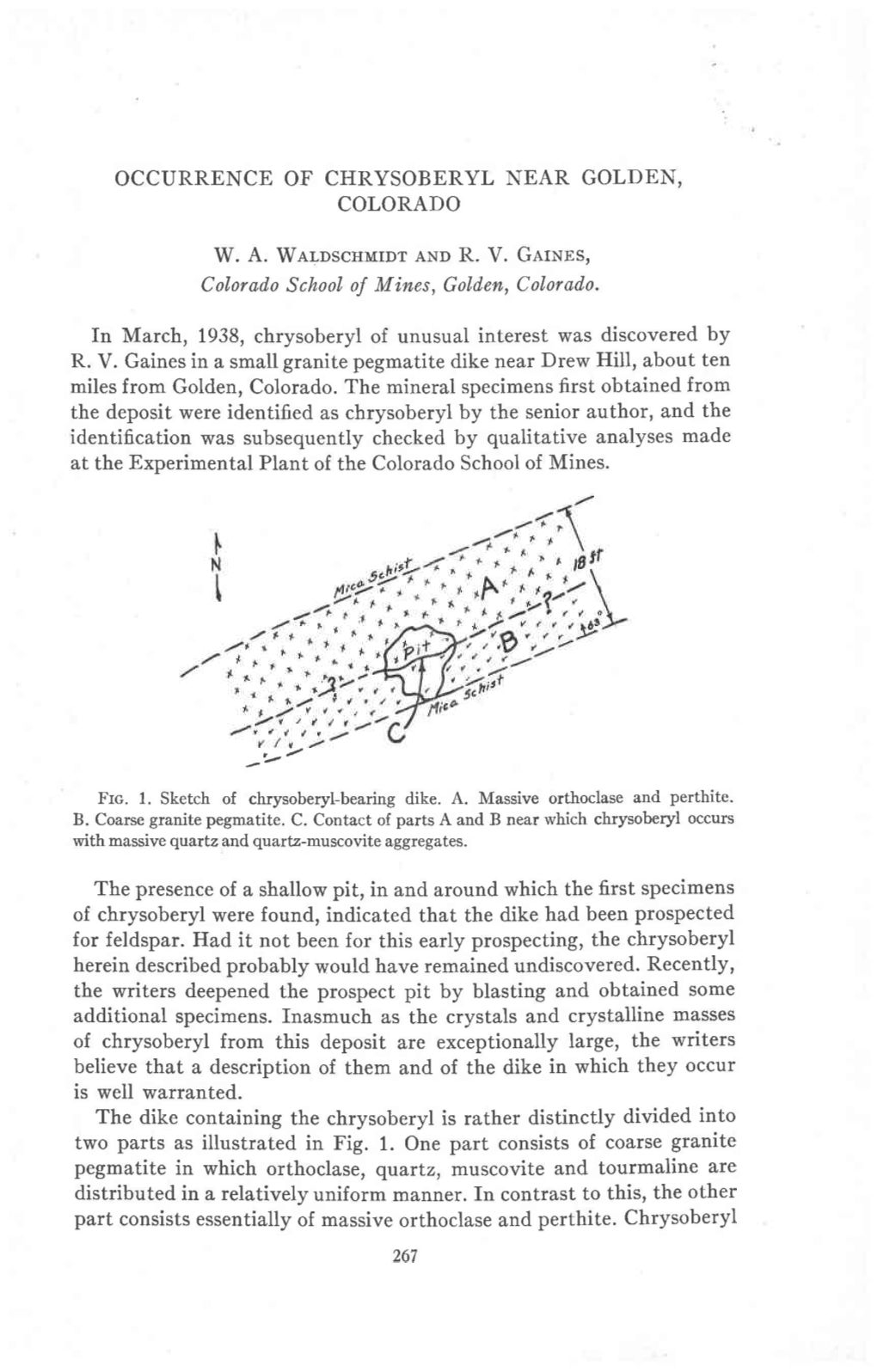 Occurrence of Chrysoberyl Near Golden, Colorado -'-'