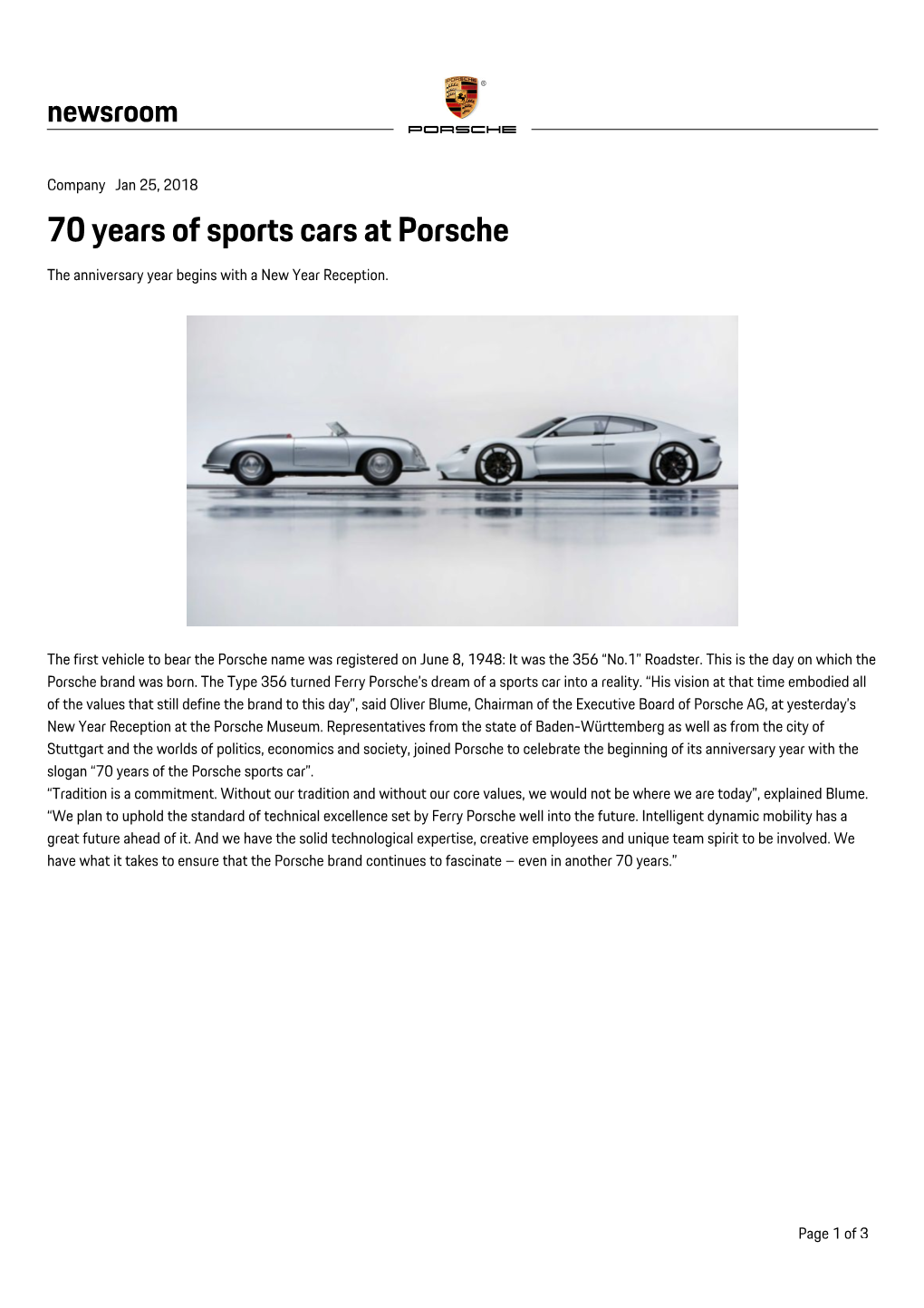 70 Years of Sports Cars at Porsche the Anniversary Year Begins with a New Year Reception
