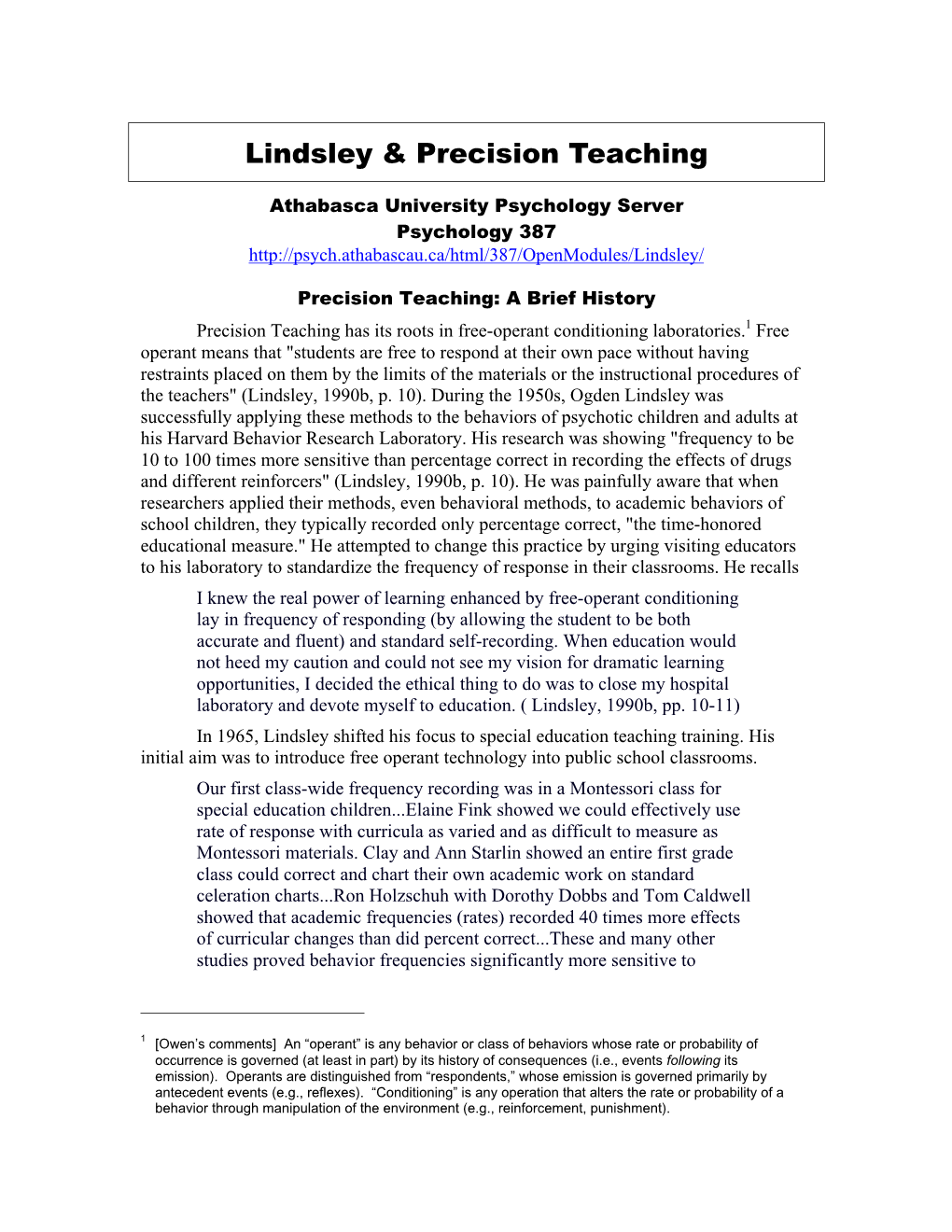Lindsley & Precision Teaching