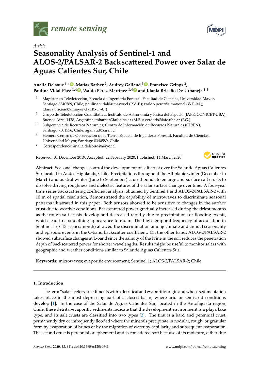 Seasonality Analysis of Sentinel-1 and ALOS-2/PALSAR-2 Backscattered Power Over Salar De Aguas Calientes Sur, Chile