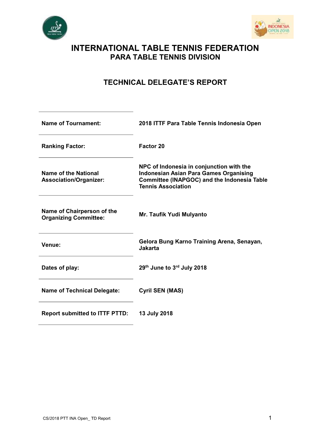 Technical Delegate Report