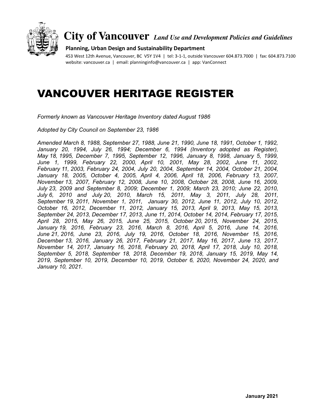 Vancouver Heritage Register