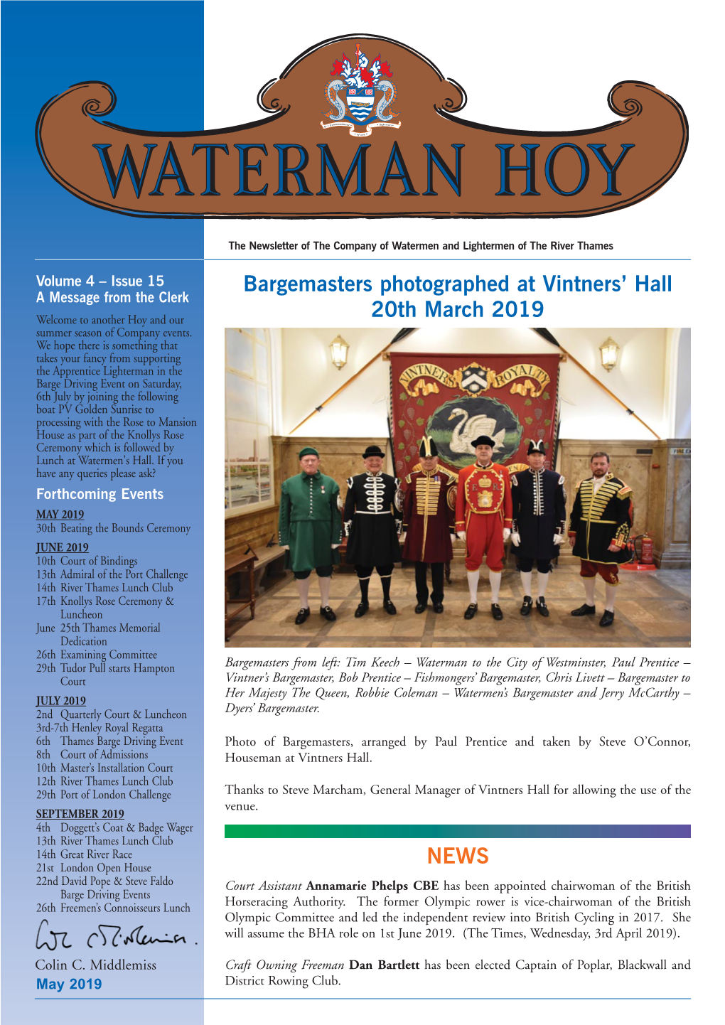 Bargemasters Photographed at Vintners' Hall 20Th March 2019 NEWS