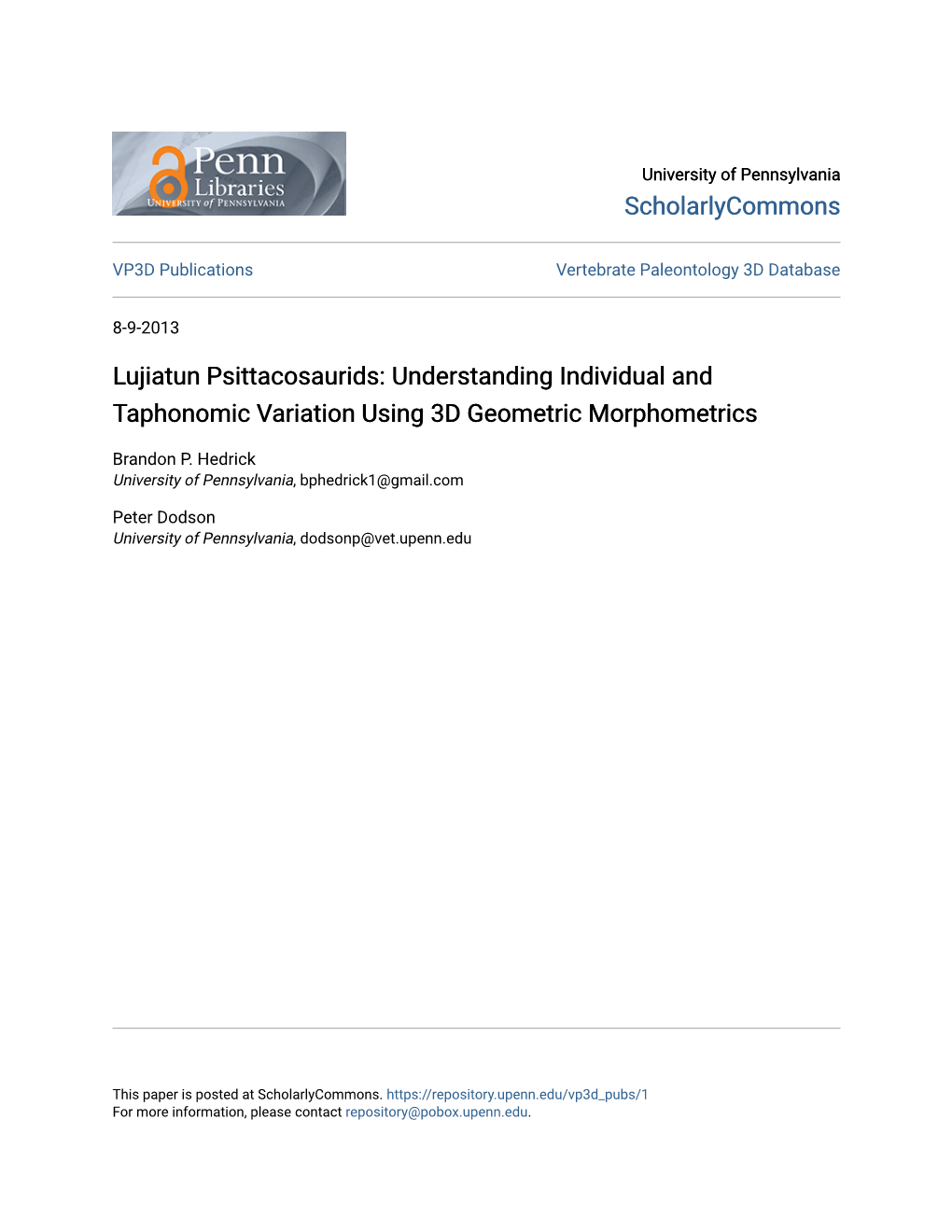 Understanding Individual and Taphonomic Variation Using 3D Geometric Morphometrics