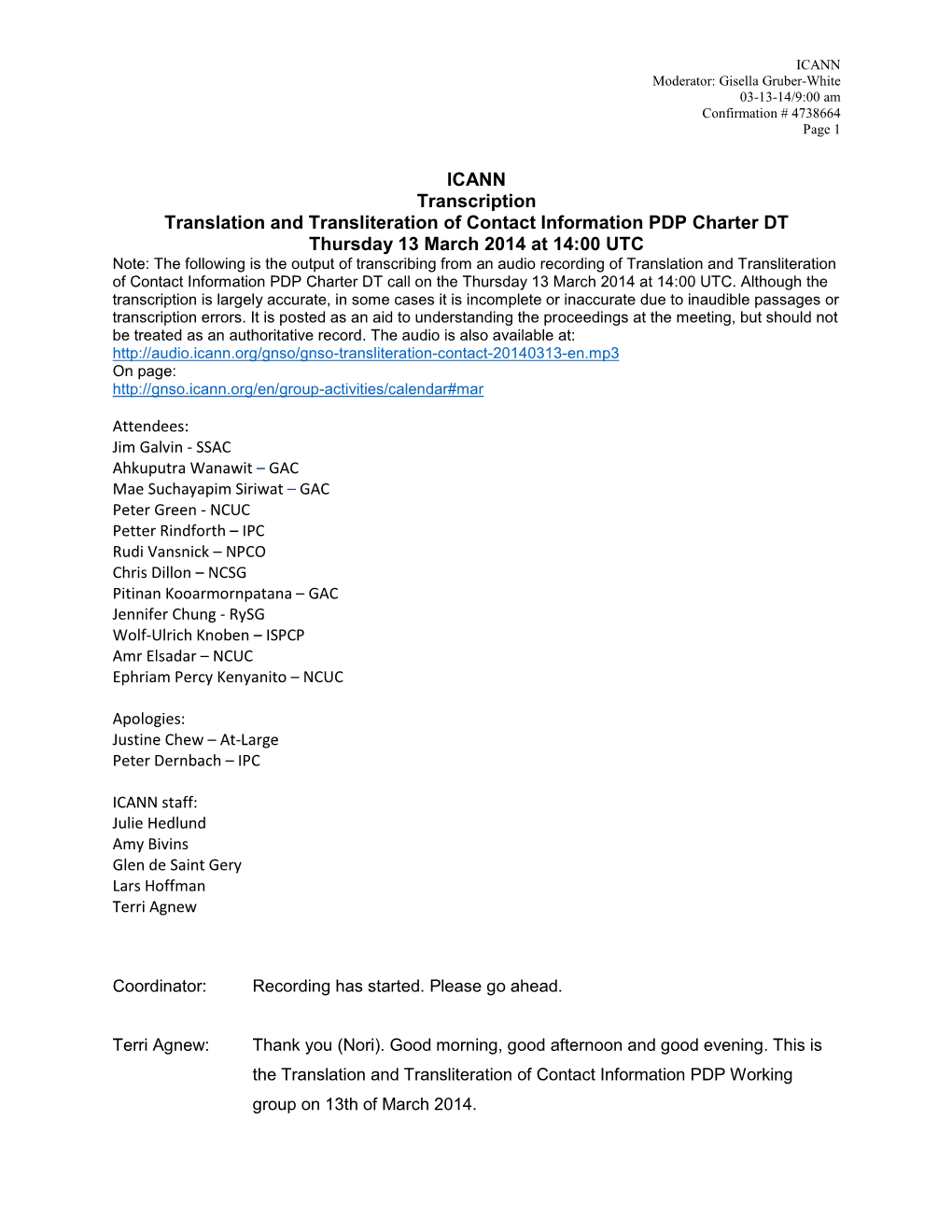 ICANN Transcription Translation and Transliteration of Contact