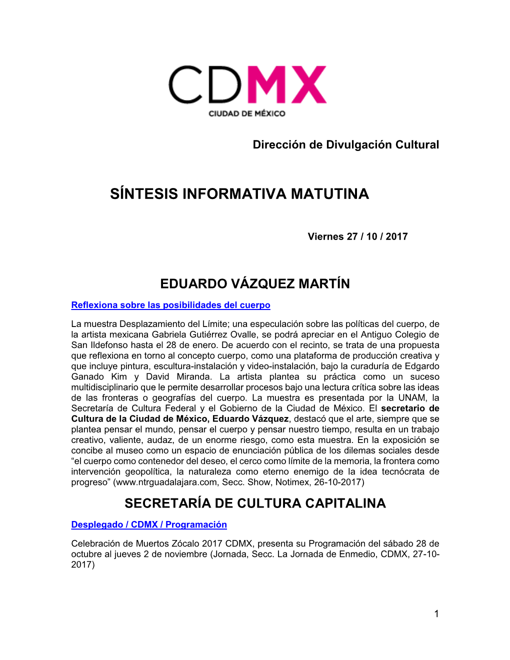 Síntesis Informativa Matutina