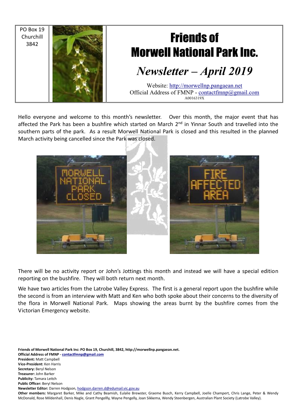 Friends of Morwell National Park Inc. Newsletter – April 2019