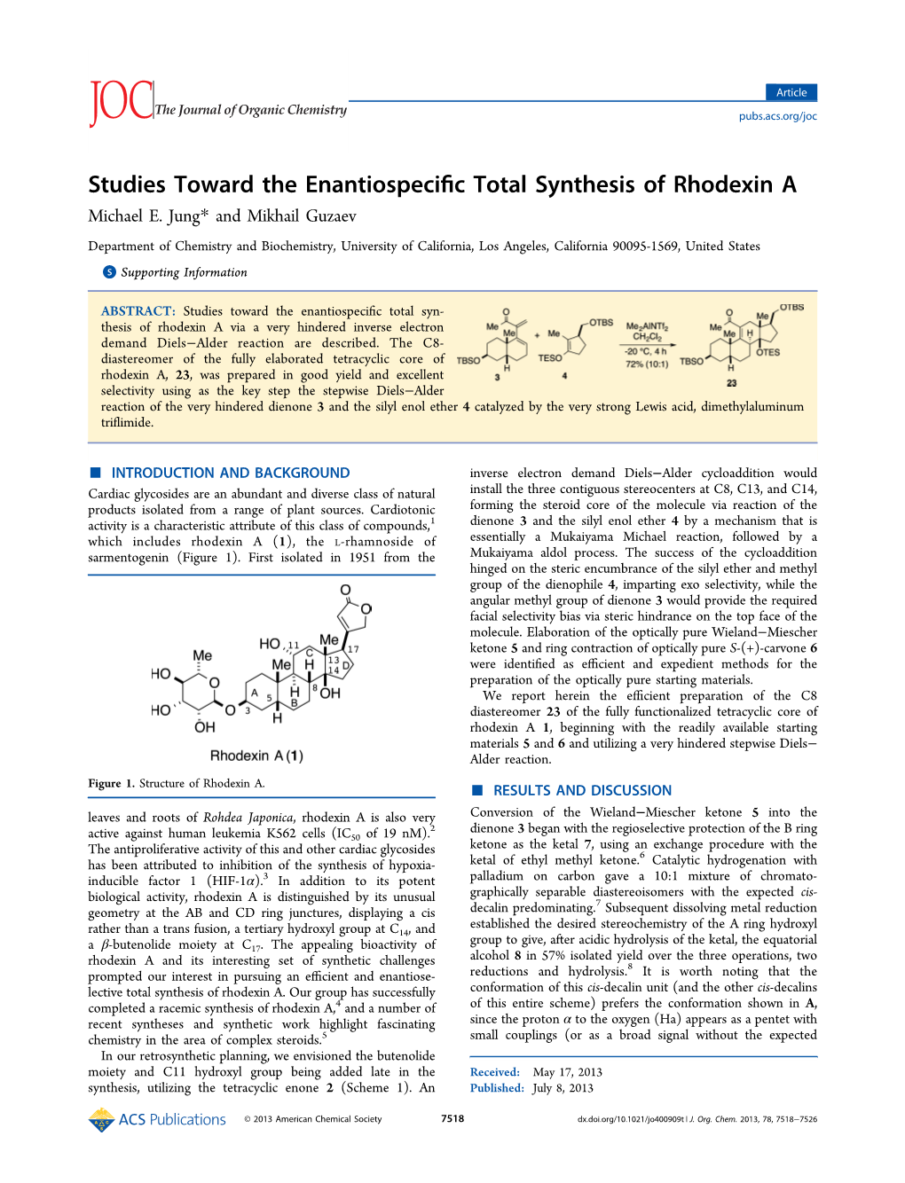 Studies Toward the Enantiospecific Total Synthesis of Rhodexin A