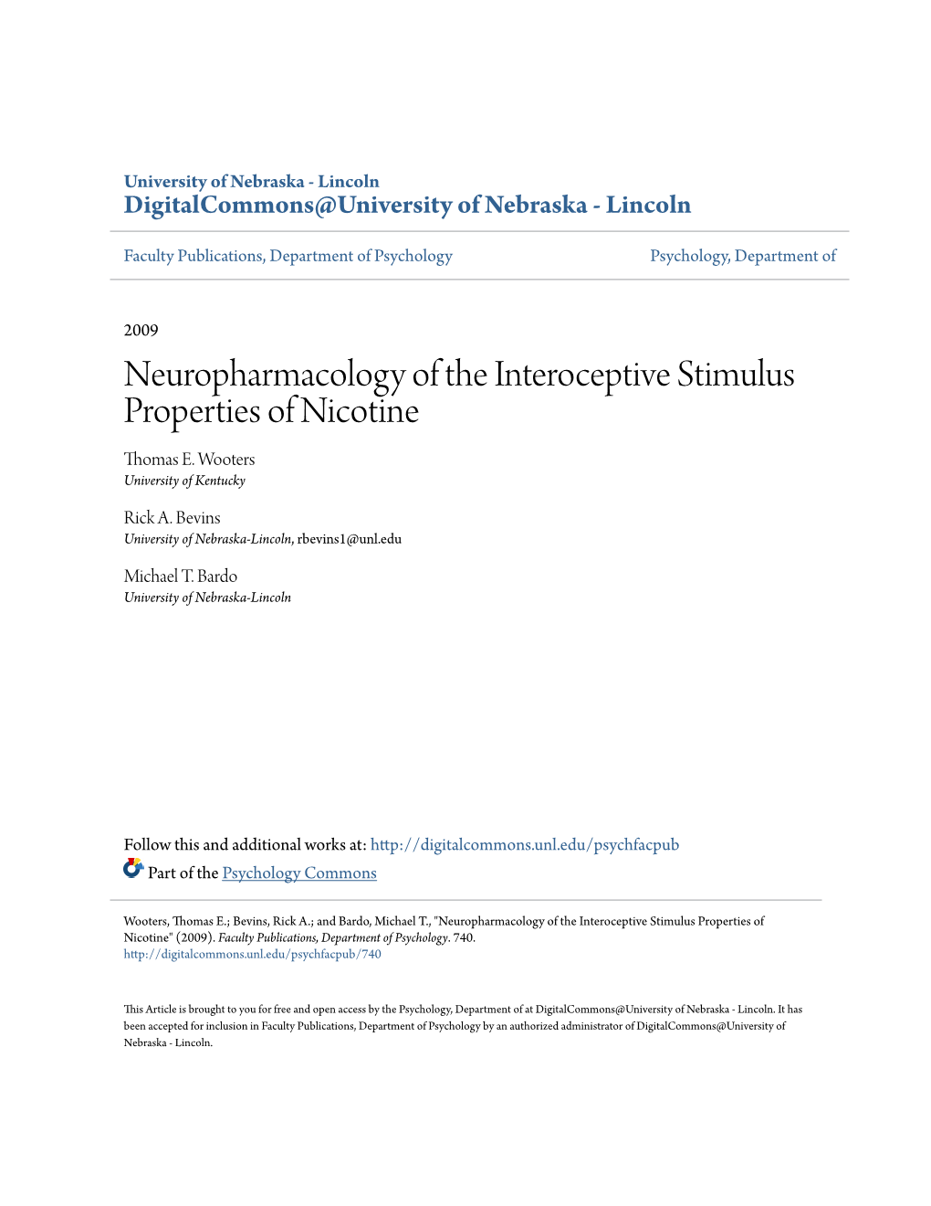 Neuropharmacology of the Interoceptive Stimulus Properties of Nicotine Thomas E