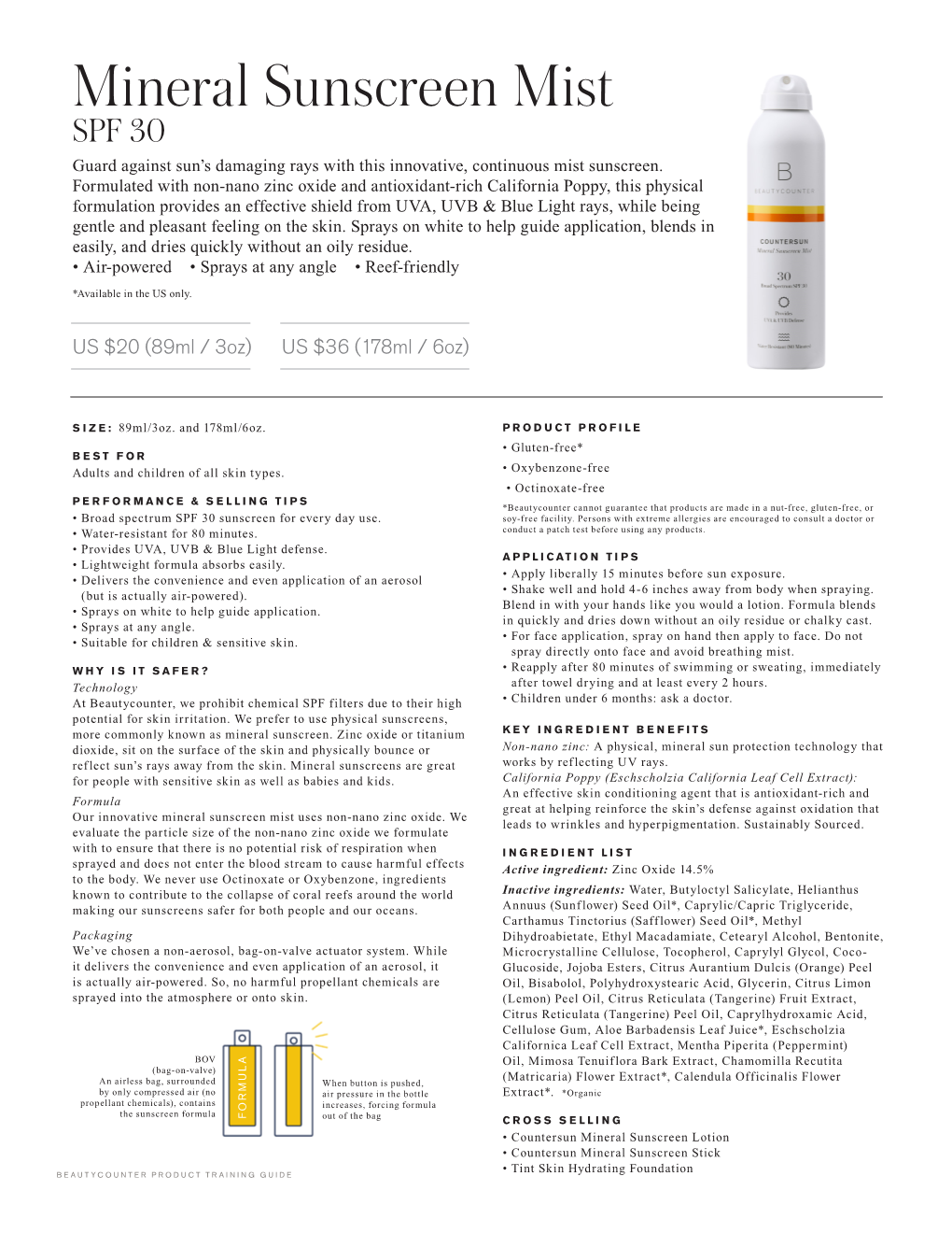 Mineral Sunscreen Mist SPF 30 Guard Against Sun’S Damaging Rays with This Innovative, Continuous Mist Sunscreen