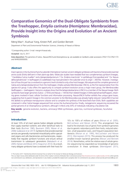 Comparative Genomics of the Dual-Obligate Symbionts from the Treehopper, Entylia Carinata (Hemiptera: Membracidae), Provide Insi