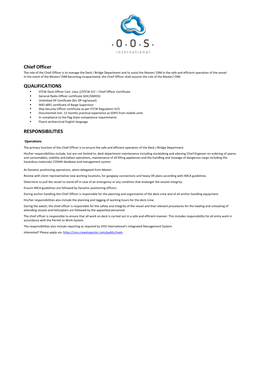 Chief Officer QUALIFICATIONS RESPONSIBILITIES