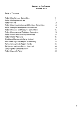 Reports to Conference Autumn 2019 Table of Contents Federal Conference Committee 2 Federal Policy Committee 7 Federal Board 12