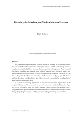 Disability, the Sideshow, and Modern Museum Practices