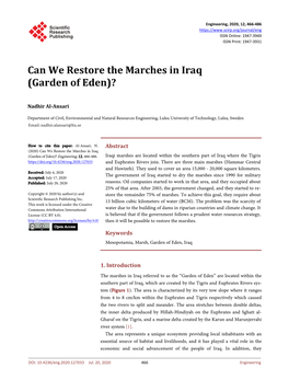 Can We Restore the Marches in Iraq (Garden of Eden)?