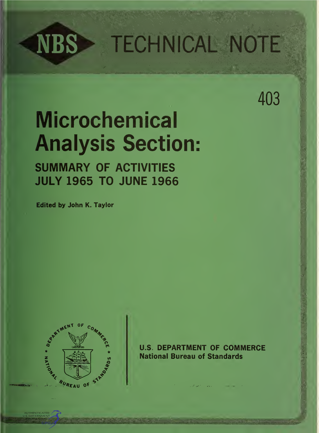 Microchemical Analysis Section: Summary of Activities July 1965 to June 1966