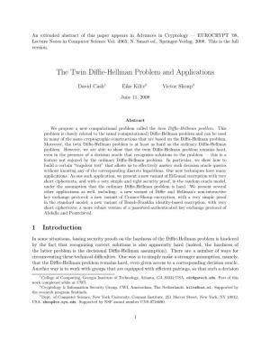 The Twin Diffie-Hellman Problem and Applications