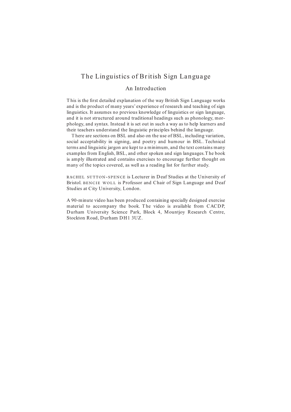 The Linguistics of British Sign Language an Introduction