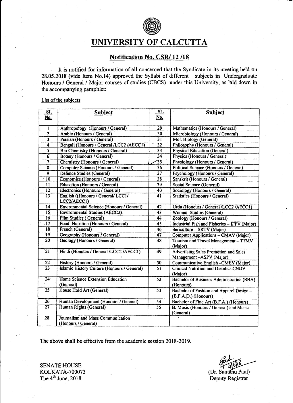 Undergraduate Syllabus --- Physiology