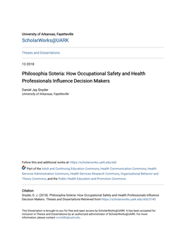 How Occupational Safety and Health Professionals Influence Decision Makers