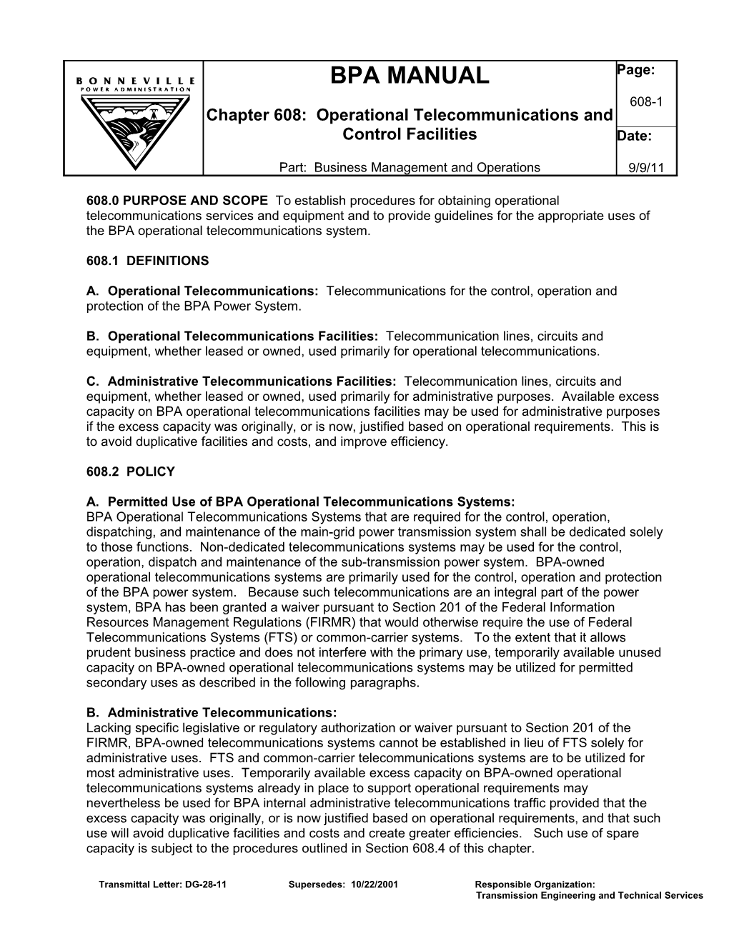 BPAM 0608 Operational Telecommunications and Control Facilities