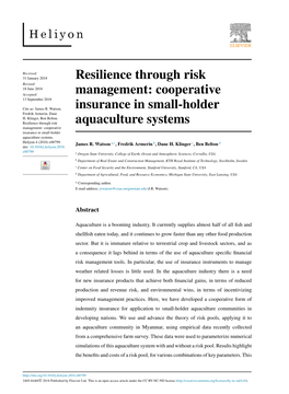 Cooperative Insurance in Small-Holder Aquaculture Systems