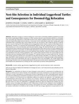 Nest-Site Selection in Individual Loggerhead Turtles and Consequences for Doomed-Egg Relocation