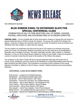 Blue-Ribbon Panel to Determine Slate for Special Centennial Class