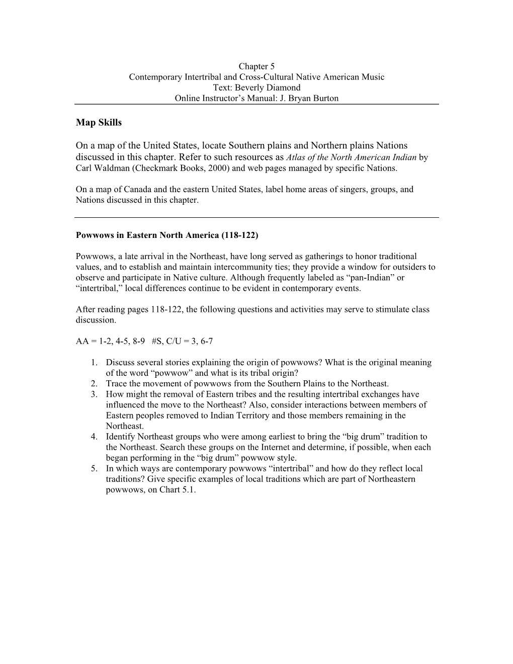 Chapter 5 Contemporary Intertribal and Cross-Cultural Native American Music Text: Beverly Diamond Online Instructor’S Manual: J