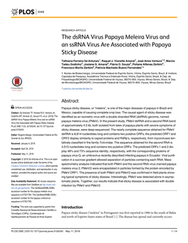 The Dsrna Virus Papaya Meleira Virus and an Ssrna Virus Are Associated with Papaya Sticky Disease